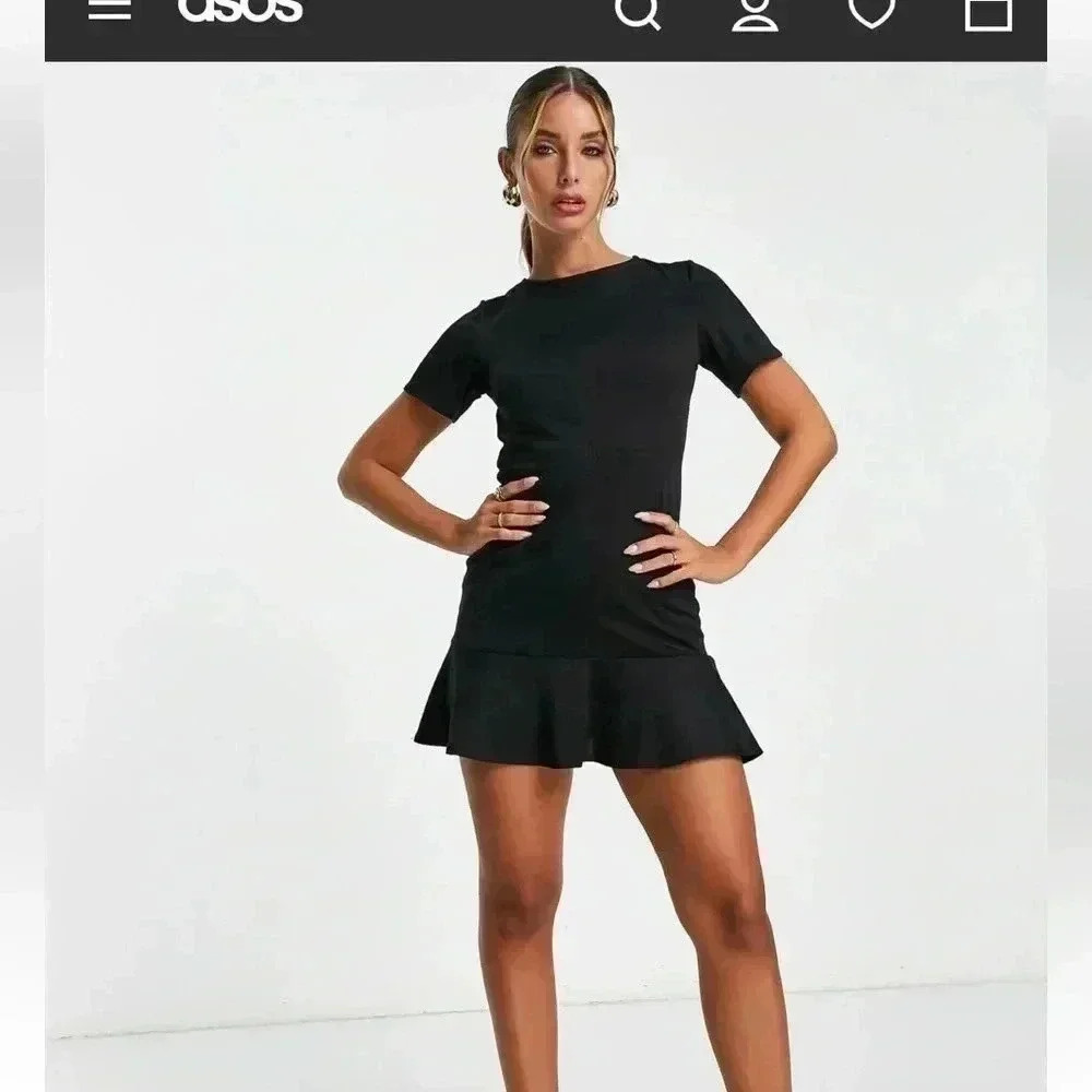 ASOS DESIGN short sleeve ponte mini dress with pep hem in black size 8 - Picture 3 of 6